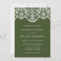 Forest Green Moroccan Lace Mod Wedding Invitation