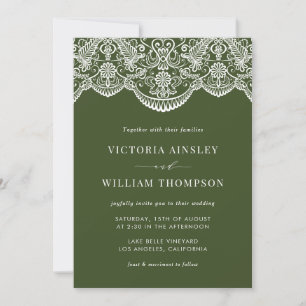 Forest Green Moroccan Lace Mod Wedding Invitation Kaart