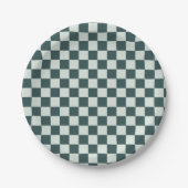 Forest green moss checkerboard pattern papieren bordje (Voorkant)