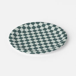 Forest green moss checkerboard pattern papieren bordje
