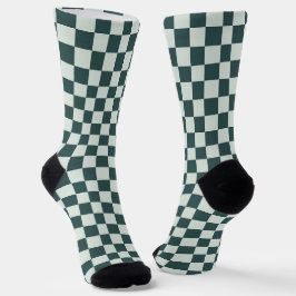 Forest green moss checkerboard pattern sokken