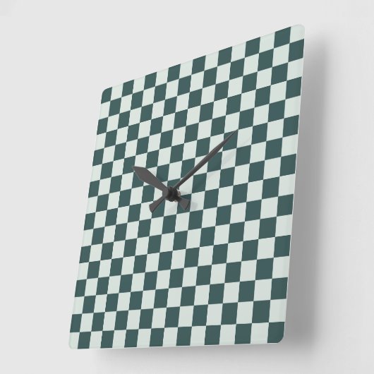 Forest green moss checkerboard pattern vierkante klok (Hoek)