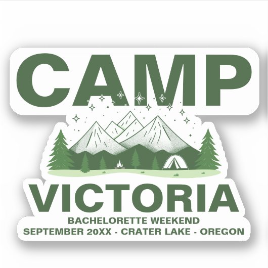 Forest Green Mountain Camp Bachelorette Custom-Cut Sticker (Voorkant)
