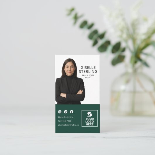 Forest Green Photo Logo Real Estate Agent  Visitekaartje (Staand voorkant)