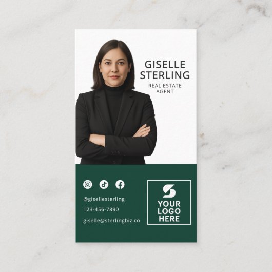 Forest Green Photo Logo Real Estate Agent  Visitekaartje (Voorkant)