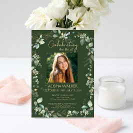 Forest Green Photo Memorial Service Kaart