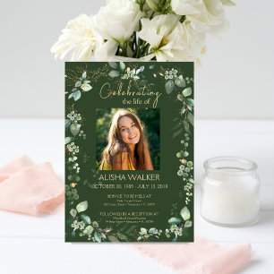 Forest Green Photo Memorial Service Kaart