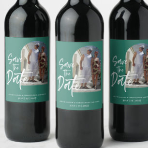 Forest Green Photo Sla de datum van de uitnodiging Wijn Etiket