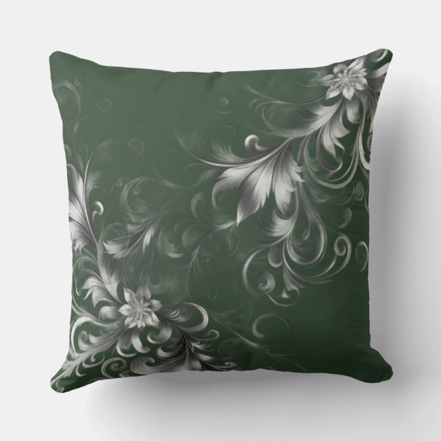 Forest Green Pillow with Elegant Silver Accents Kussen (Achterkant)