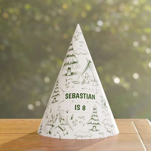 Forest Green Pine Trees Campfire Camping Verjaarda Feesthoedjes