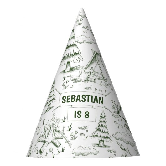 Forest Green Pine Trees Campfire Camping Verjaarda Feesthoedjes (Voorkant)