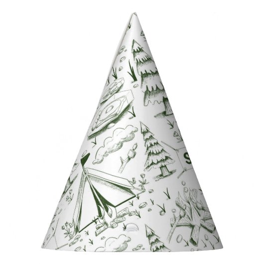 Forest Green Pine Trees Campfire Camping Verjaarda Feesthoedjes (Links)