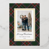 Forest Green  Plaid Kerstfoto Folie Feestdagenkaart (Voorkant)