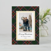 Forest Green  Plaid Kerstfoto Folie Feestdagenkaart (Staand Voorkant)