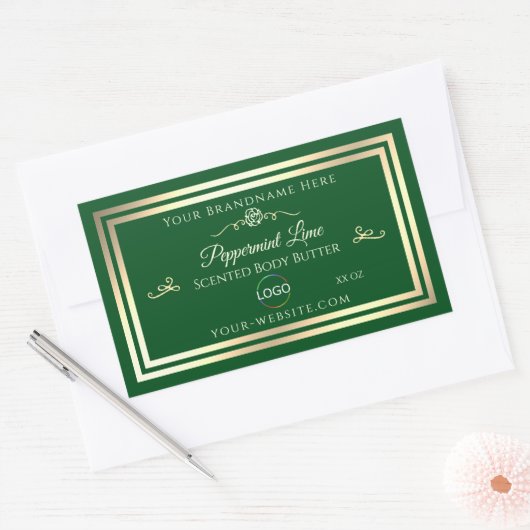 Forest Green Product Label Gold Lijst met Logo (Envelop)