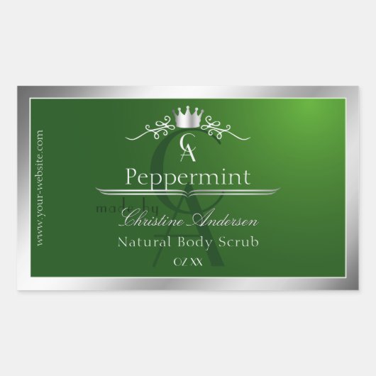 Forest Green Product Label Silver Frame Monogram (Voorkant)