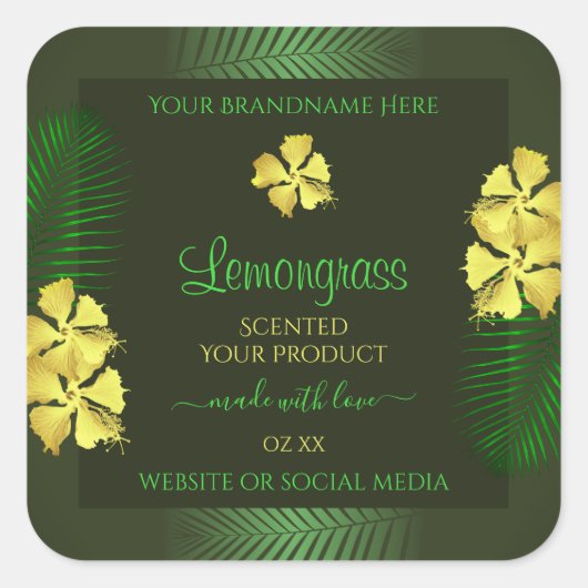 Forest Green Product Label Yellow Hawaiian Flowers (Voorkant)