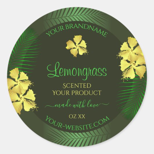 Forest Green Product Label Yellow Hawaiian Flowers (Voorkant)