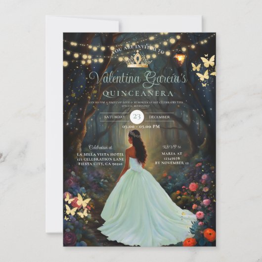 Forest Green Quinceañera 15 Anos Bloemen Goud Kaart (Voorkant)