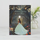 Forest Green Quinceañera 15 Anos Bloemen Goud Kaart (Staand voorkant)