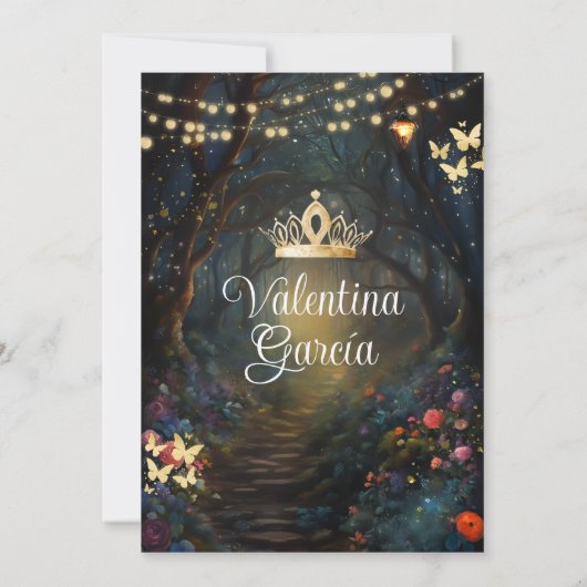 Forest Green Quinceañera 15 Anos Bloemen Goud Kaart (Achterkant)