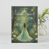 Forest Green Quinceañera 15 Anos Gouden Kroon Kaart (Staand voorkant)