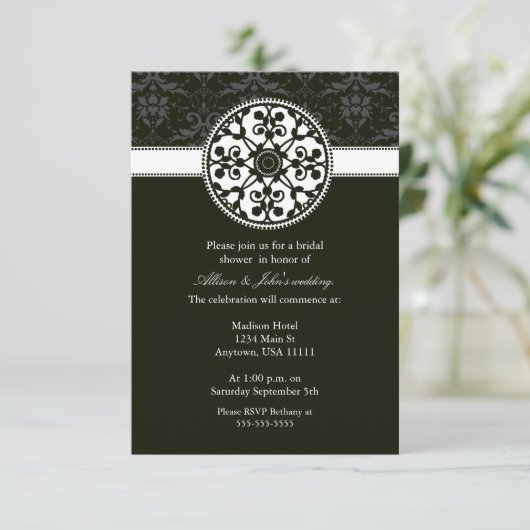 Forest Green Rosette Bridal Shower-uitnodiging Kaart (Staand voorkant)