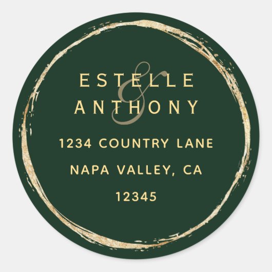 Forest Green Rustic Gold Ampersand Retouradres Ronde Sticker (Voorkant)