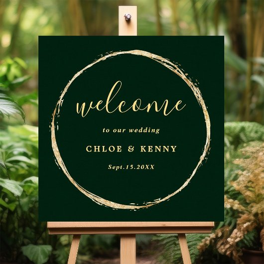 Forest Green Rustic Gold Circle Weddenschap Welkom Poster