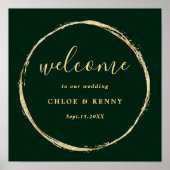 Forest Green Rustic Gold Circle Weddenschap Welkom Poster (Voorkant)