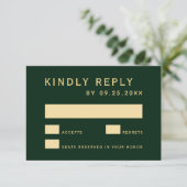 Forest Green Rustic Gold Circle Wedding RSVP Kaartje (Staand voorkant)