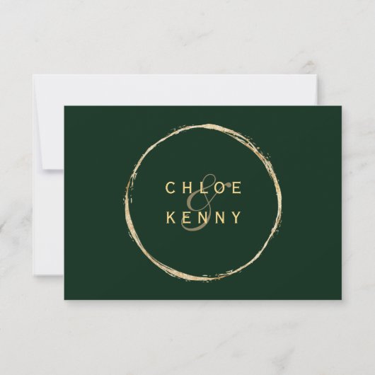 Forest Green Rustic Gold Circle Wedding RSVP Kaartje (Achterkant)