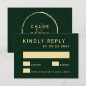 Forest Green Rustic Gold Circle Wedding RSVP Kaartje (Voorkant / Achterkant)