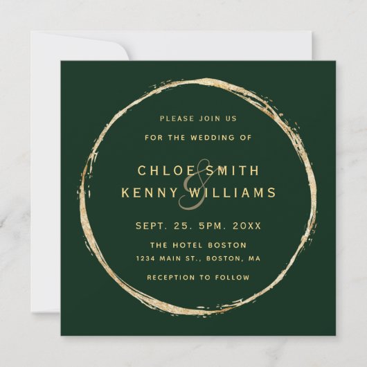Forest Green Rustic Gold Circle Wedding Square Kaart (Voorkant)