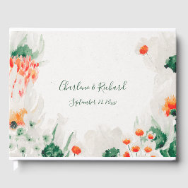 Forest Green Rustic Oranje White Floral Gastenboek