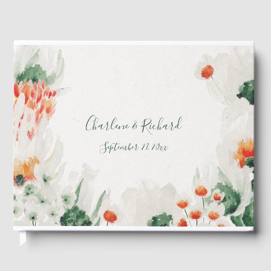 Forest Green Rustic Oranje White Floral Gastenboek (Voorkant)