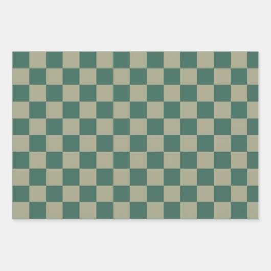Forest Green & Sage Checkerboard en massieve kleur Inpakpapier Vel (Voorkant 2)