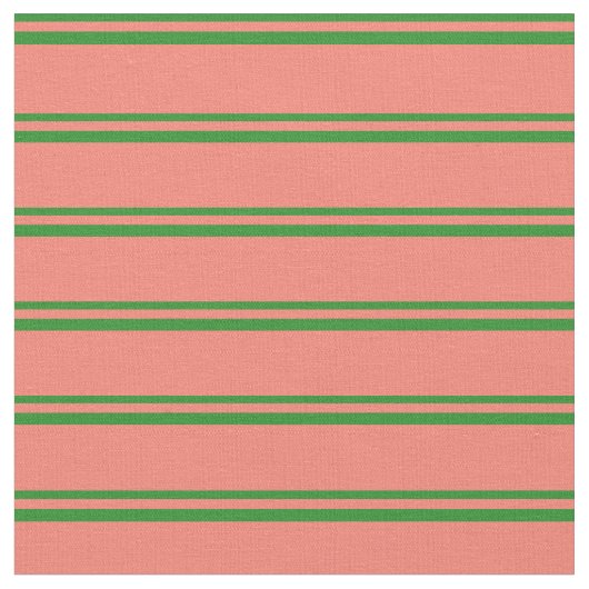 Forest Green & Salmon Lines/Stripes Pattern Stof (Close Up)
