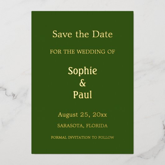 Forest Green Save the Date Folie Invitation Uitnodiging (Voorkant)