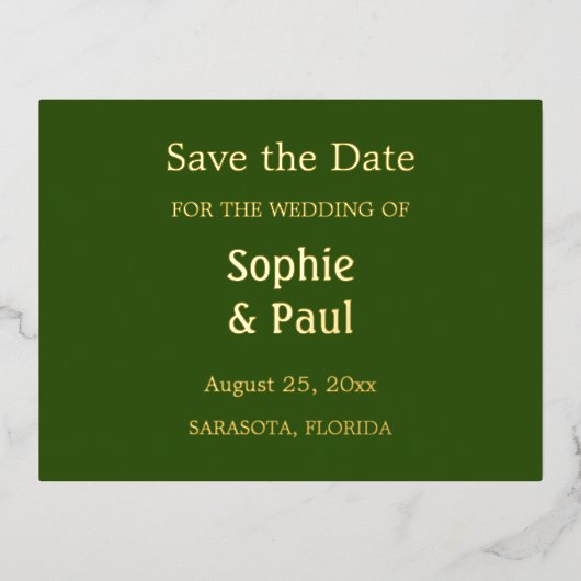 Forest Green Save the Date Folie Uitnodiging Briefkaart (Voorkant)