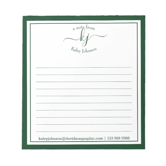 Forest Green Script Name van het bureau van het No Notitieblok (Voorkant)