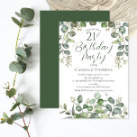 Forest Green Seeds Eucalyptus 21e Verjaardagsfeest Kaart<br><div class="desc">Prachtig genderneutraal bos en salie groen bezaaid eucalyptus "21st Birthday Party" ontwerp. Schoon en bedrieglijk eenvoudige toon op toonontwerp op een heldere witte achtergrond. Achterzijde is voorzien van een eenvoudige bos groene effen kleur.</div>
