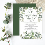 Forest Green Seeds Eucalyptus 60ste verjaardagsfee Kaart<br><div class="desc">Prachtig genderneutraal bos en salie groen gezaaid eucalyptus "60th Birthday Party" ontwerp. Schoon en bedrieglijk eenvoudige toon op toonontwerp op een heldere witte achtergrond. Achterzijde is voorzien van een eenvoudige bos groene effen kleur.</div>