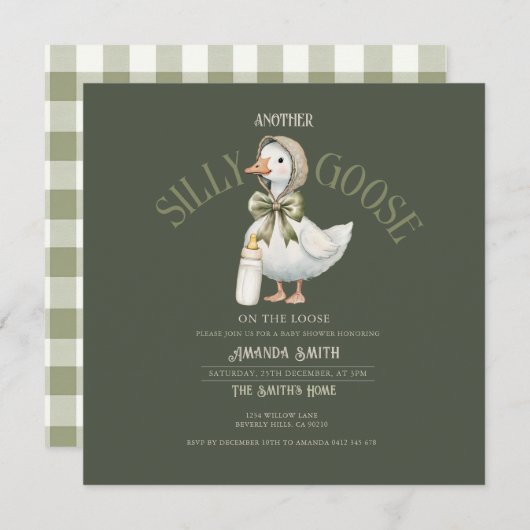 Forest Green Silly Goose neutral  Baby Shower  Kaart (Voorkant / Achterkant)