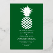 Forest Green & Silver Tropical Pineapple Wedding Folie Uitnodiging (Voorkant)