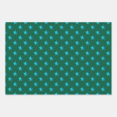 Forest Green Silver Turquoise Blue Stars Inpakpapier Vel (Voorkant)