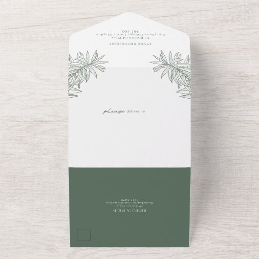 Forest Green Simple Botanical All In One Uitnodiging (Buitenkant)