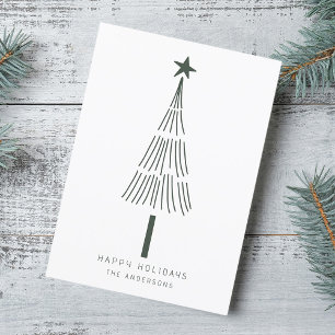 Forest Green Simple Christmas Pine Tree Photo Flat Feestdagenkaart