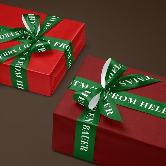 Forest Green Simple Text Merry Christmas Gift Satijnen Lint