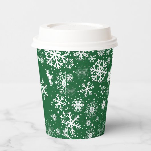 Forest Green Snowflake TWO Paper Cup Papieren Bekers (Links)